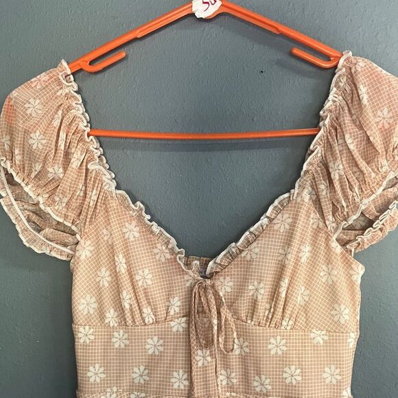 Urban Outfitters “Audrey Daisy Mesh” Peach Floral Milkmade Mini Dress XS 730 - Picture 4 of 7